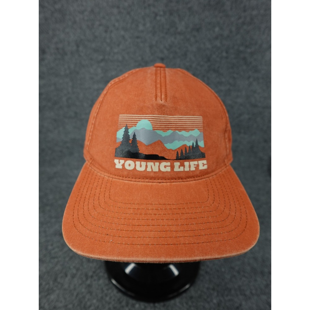 Young Life Snapback Hat Unisex OS Burnt Orange Mountain Graphic Trucker Cap